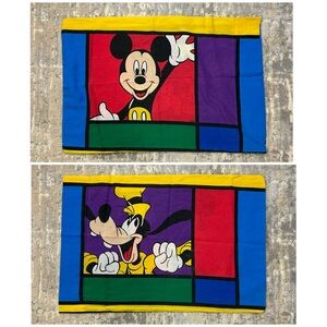 Vintage Disney Mickey Mouse Goofy Double Sided Pillow Case Color Block 1990s